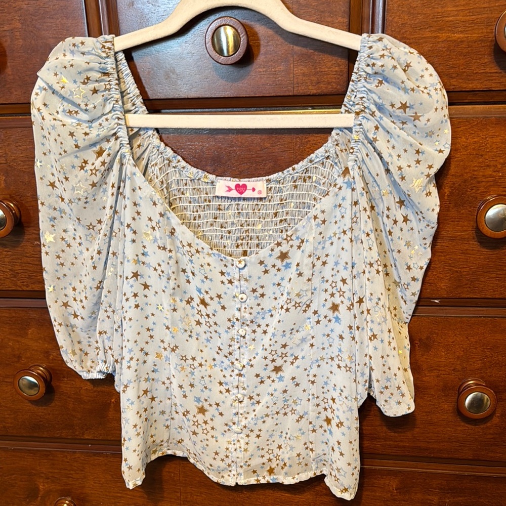 Buddy Love Starry Blue Blouse with Gold Accents